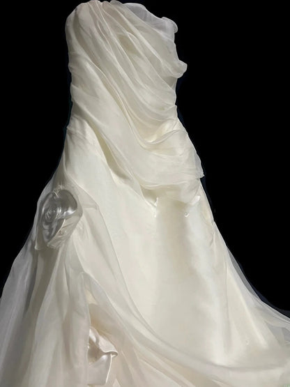 Vintage Mermaid Strapless 1980s Ivory With Ruffled Floor Length Bridal Gowns Summer Wedding Dresses MP1434