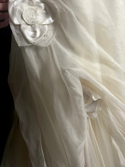 Vintage Mermaid Strapless 1980s Ivory With Ruffled Floor Length Bridal Gowns Summer Wedding Dresses MP1434