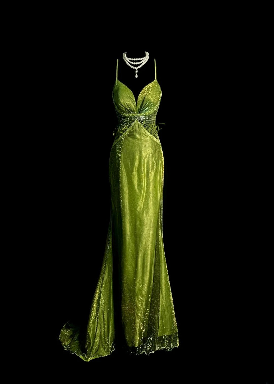 Vintage Mermaid Spaghetti Strap Green Retro Themed Prom Outfits 90s Y2K Evening Dress Formal Dresses MP1435