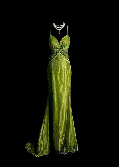 Vintage Mermaid Spaghetti Strap Green Retro Themed Prom Outfits 90s Y2K Evening Dress Formal Dresses MP1435