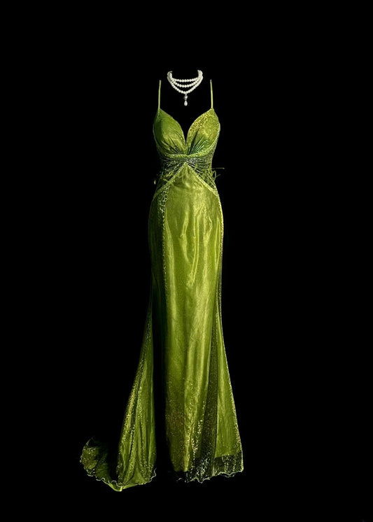 Vintage Mermaid Spaghetti Strap Green Retro Themed Prom Outfits 90s Y2K Evening Dress Formal Dresses MP1435