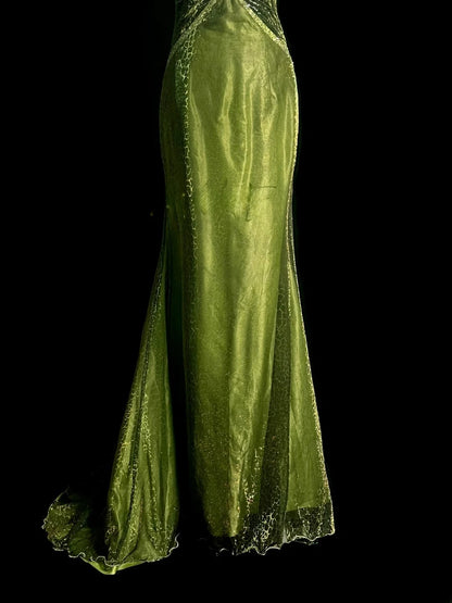 Vintage Mermaid Spaghetti Strap Green Retro Themed Prom Outfits 90s Y2K Evening Dress Formal Dresses MP1435