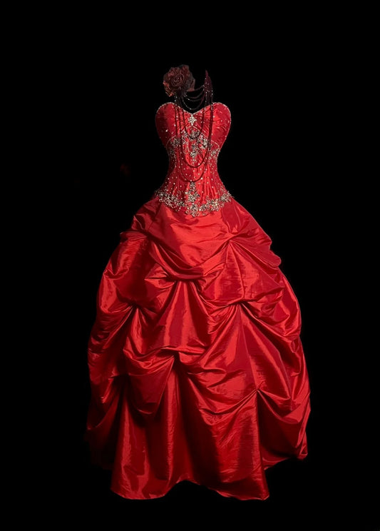 Vintage Ball Gown Sweetheart Red Taffeta Retro With Beaded Prom Outfits 90s Y2K Evening Dress Formal Dresses MP1436
