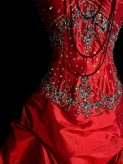 Vintage Ball Gown Sweetheart Red Taffeta Retro With Beaded Prom Outfits 90s Y2K Evening Dress Formal Dresses MP1436