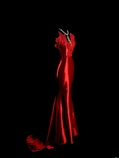 Elegant Mermaid Spaghetti Strap Red Formal Dresses Prom Dresses 90s Y2K Evening Outfits MP1438