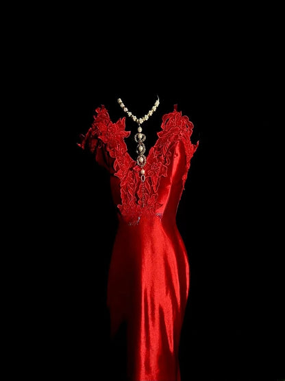 Elegant Mermaid Spaghetti Strap Red Formal Dresses Prom Dresses 90s Y2K Evening Outfits MP1438