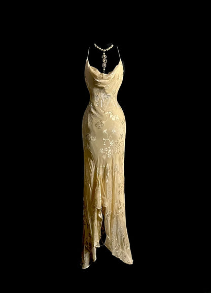 Elegant Prom Dresses Mermaid Spaghetti Strap Formal Dresses Vintage 90s Gold Evening Outfits MP1439
