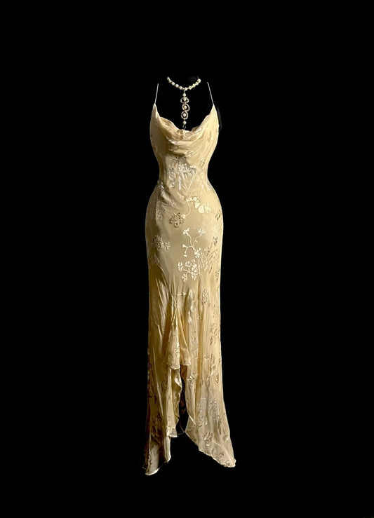 Elegant Prom Dresses Mermaid Spaghetti Strap Formal Dresses Vintage 90s Gold Evening Outfits MP1439