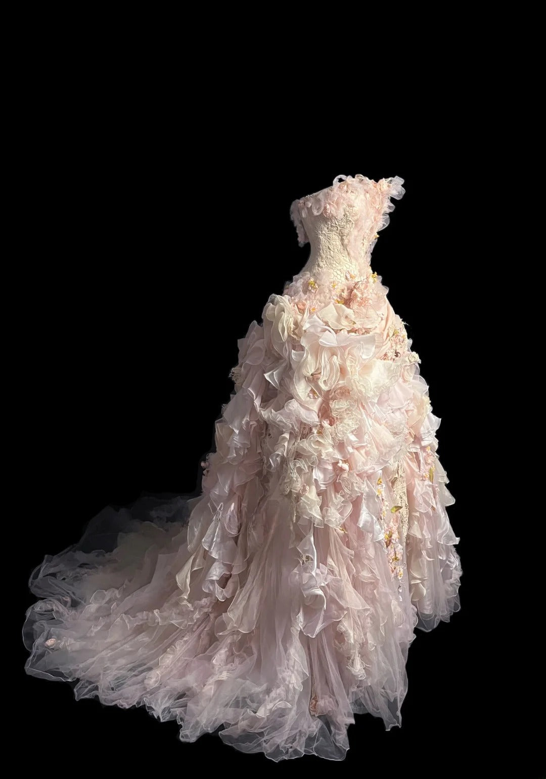 Fairy Tulle Prom Dresses Ball Gown Strapless Pink With Tiered Layers Retro Evening Dress Formal Outfits MP1440