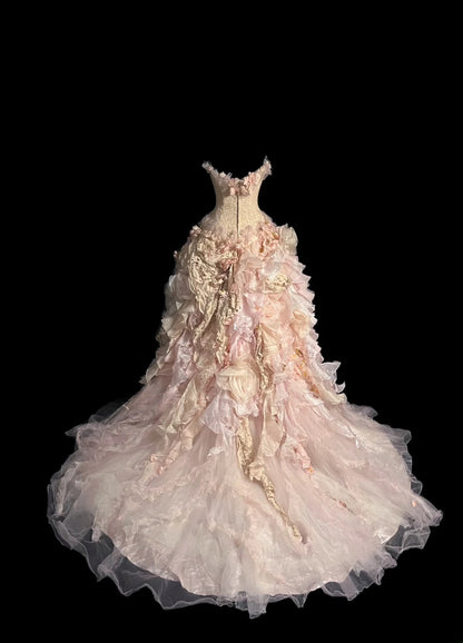 Fairy Tulle Prom Dresses Ball Gown Strapless Pink With Tiered Layers Retro Evening Dress Formal Outfits MP1440