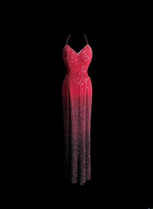 Sequin Mermaid Prom Dresses Halter Ombre Pink Backless Corset Back Formal Dresses Vintage 80s Evening Outfits MP1442