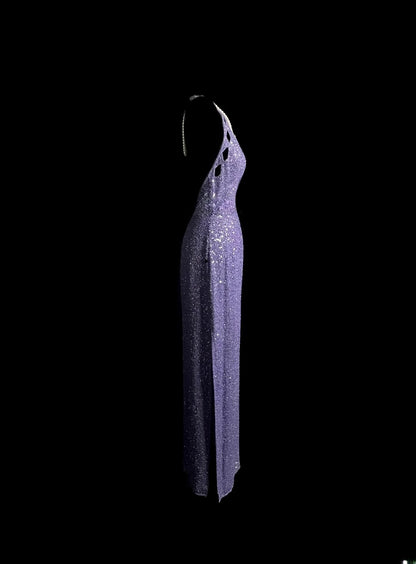 Prom Outfit Ideas Sparkly Mermaid Halter Purple Sequined Backless Formal Dresses Vintage 80s Evening Outfits MP1443