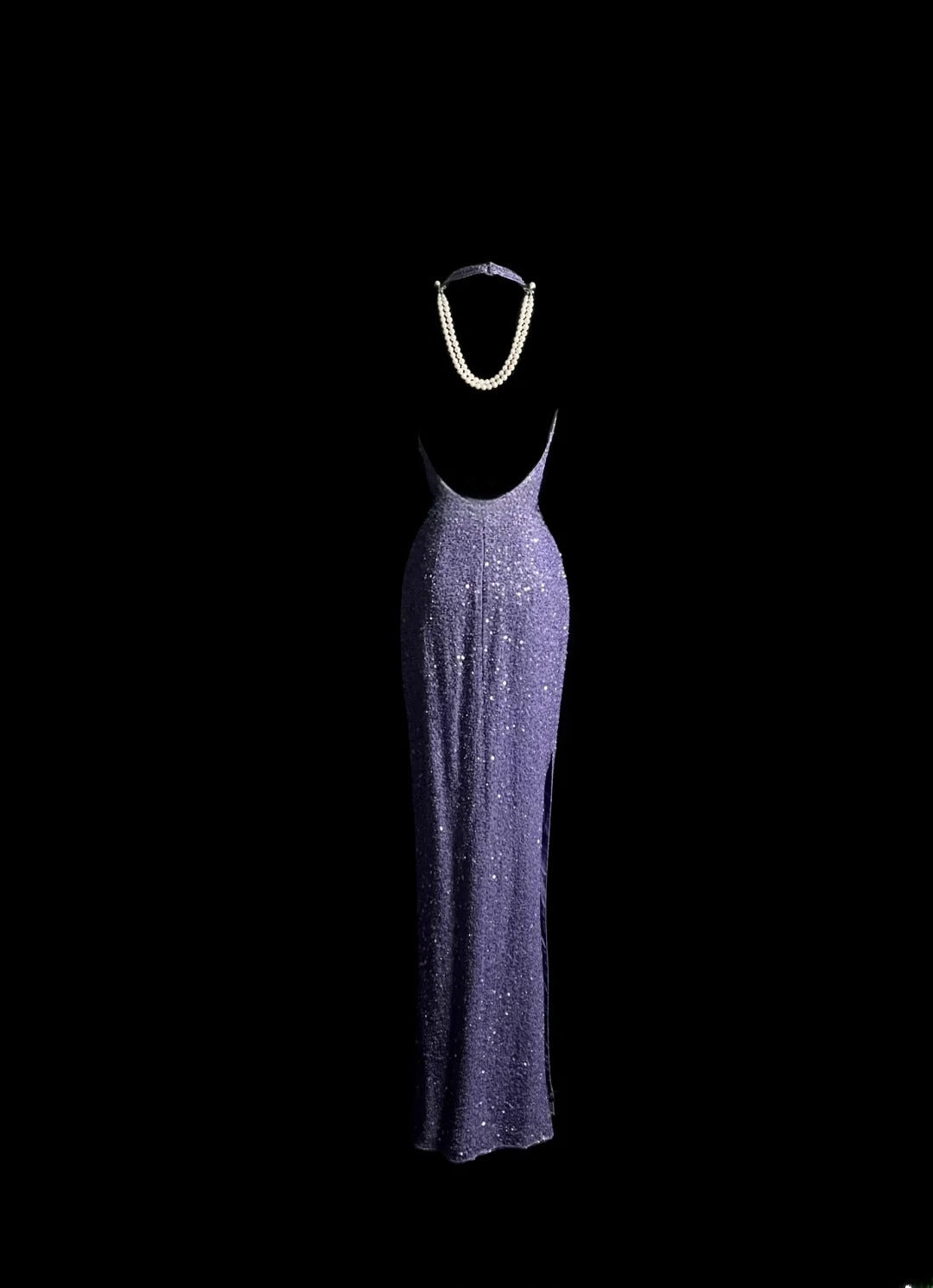 Prom Outfit Ideas Sparkly Mermaid Halter Purple Sequined Backless Formal Dresses Vintage 80s Evening Outfits MP1443