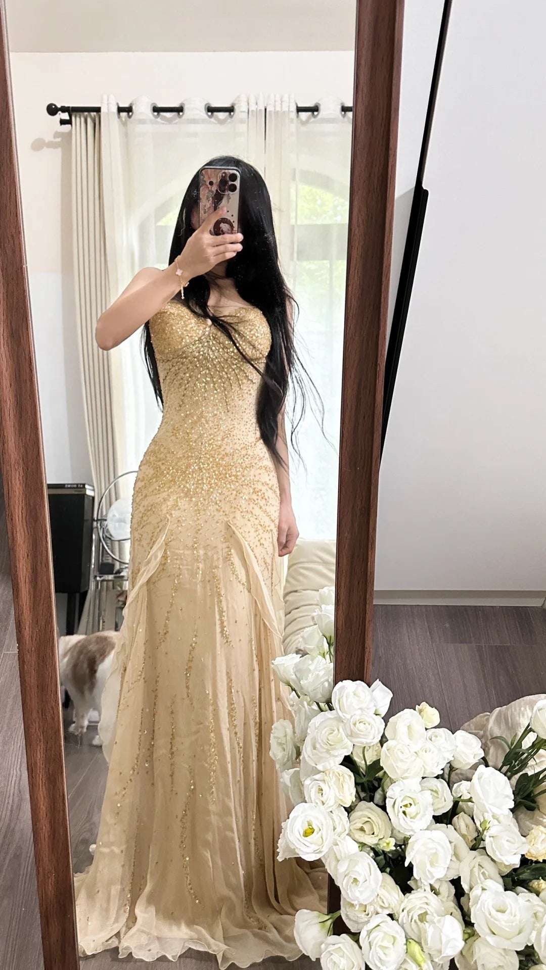 Sexy Mermaid Strapless Gold Chiffon Sleeveless Formal Outfit Long Prom Dresses M5P1105
