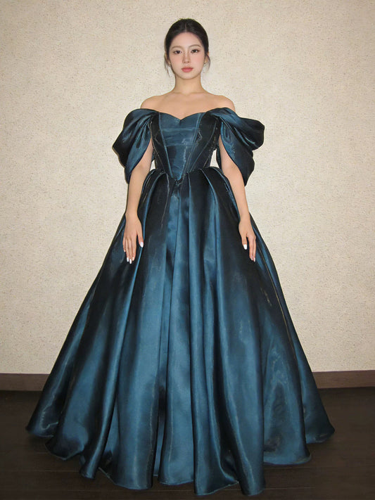 Classy Long Prom Dresses Ball Gown Off The Shoulder Organza Formal Dress Graduation Gowns MP281