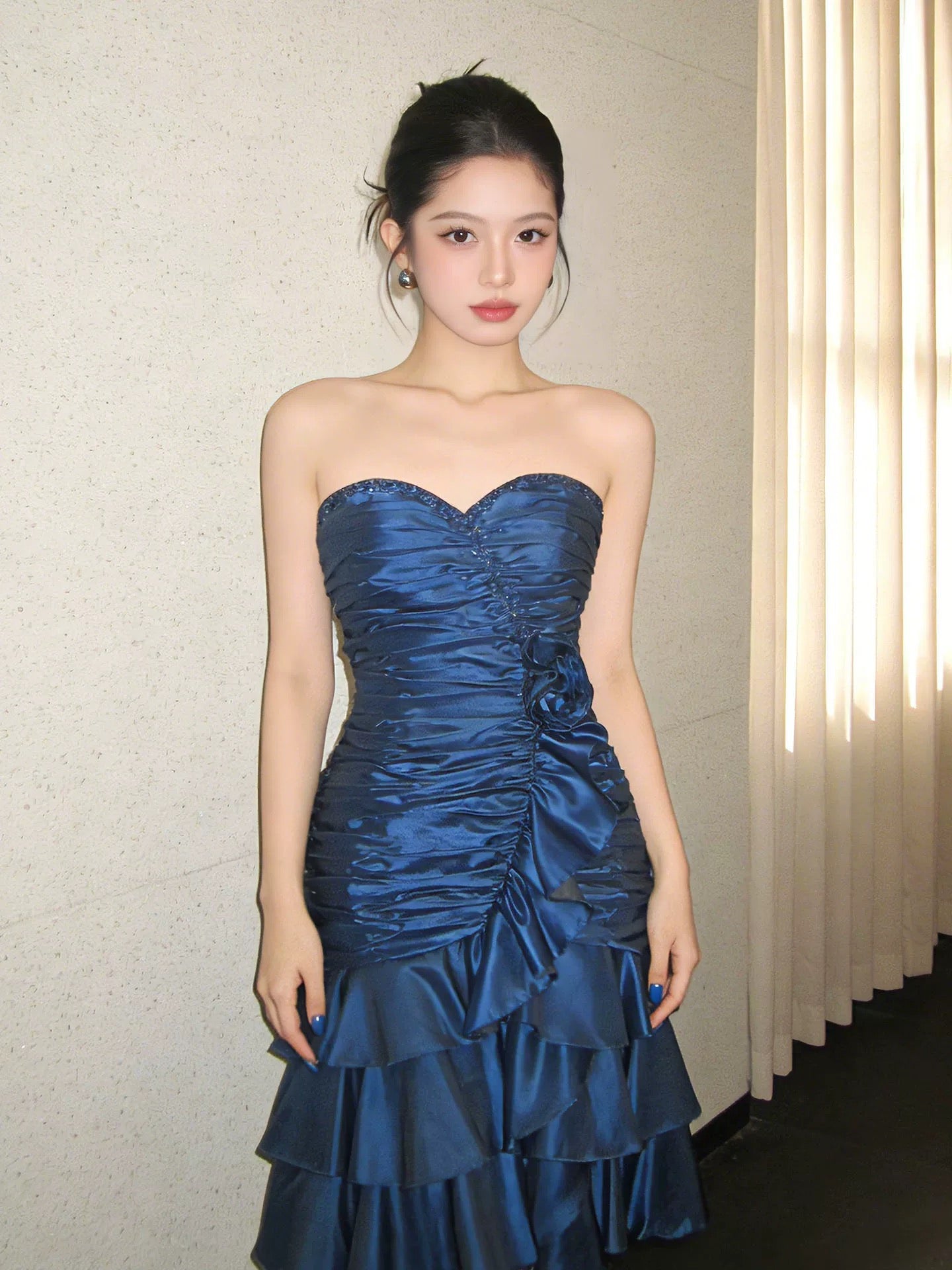 Sexy Sheath Strapless Teal Blue Satin Sleeveless Ideas For Women Homecoming Dresses Party Outfit MP283