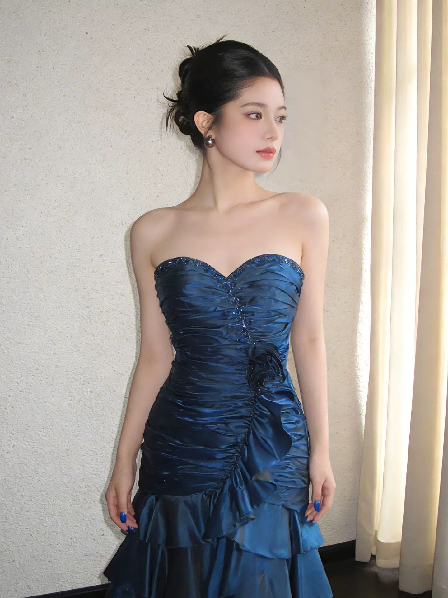 Sexy Sheath Strapless Teal Blue Satin Sleeveless Ideas For Women Homecoming Dresses Party Outfit MP283