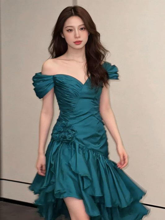 Chic Sheath Off The Shoulder Satin Short Sleeves Ideas For Women Homecoming Dresses Party Outfit MP284