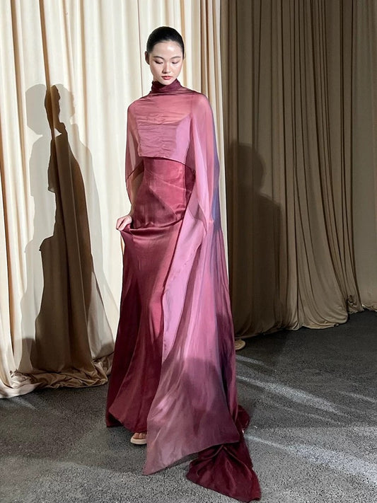 Classy Long Prom Dresses Mermaid Spaghetti Straps With Cape Formal Dress Graduation Gowns MP286