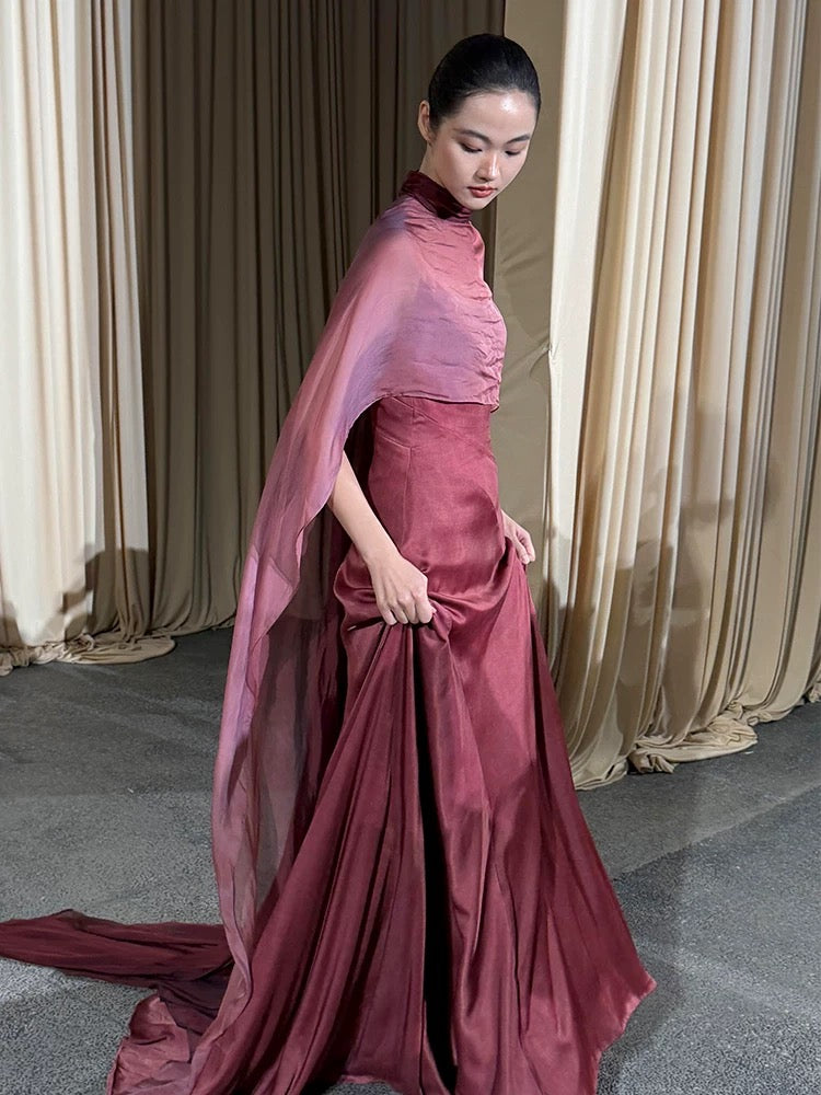 Classy Long Prom Dresses Mermaid Spaghetti Straps With Cape Formal Dress Graduation Gowns MP286