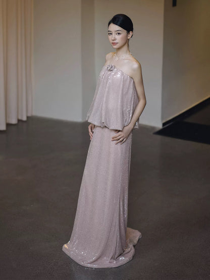 Robes de bal longues et brillantes, robes de soirée formelles à sequins roses, robes de remise de diplôme MP288