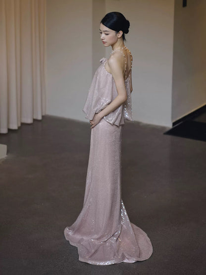 Robes de bal longues et brillantes, robes de soirée formelles à sequins roses, robes de remise de diplôme MP288