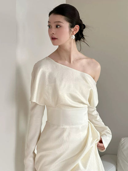 Simple Long Prom Dresses Sheath Off The Shoulder Ivory Formal Dress Graduation Gowns MP289