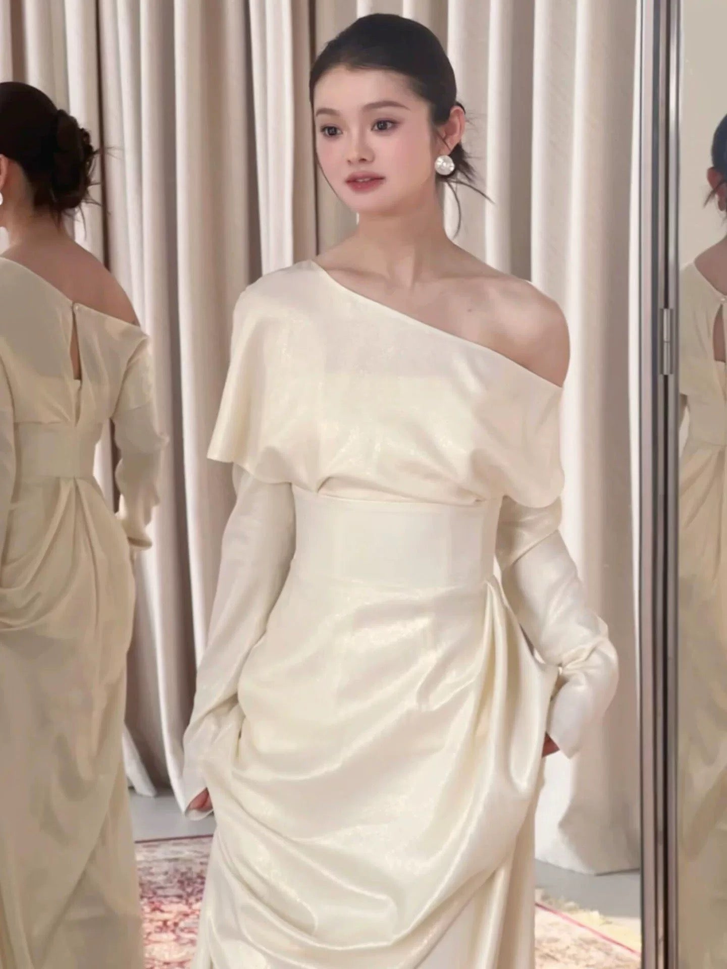 Simple Long Prom Dresses Sheath Off The Shoulder Ivory Formal Dress Graduation Gowns MP289