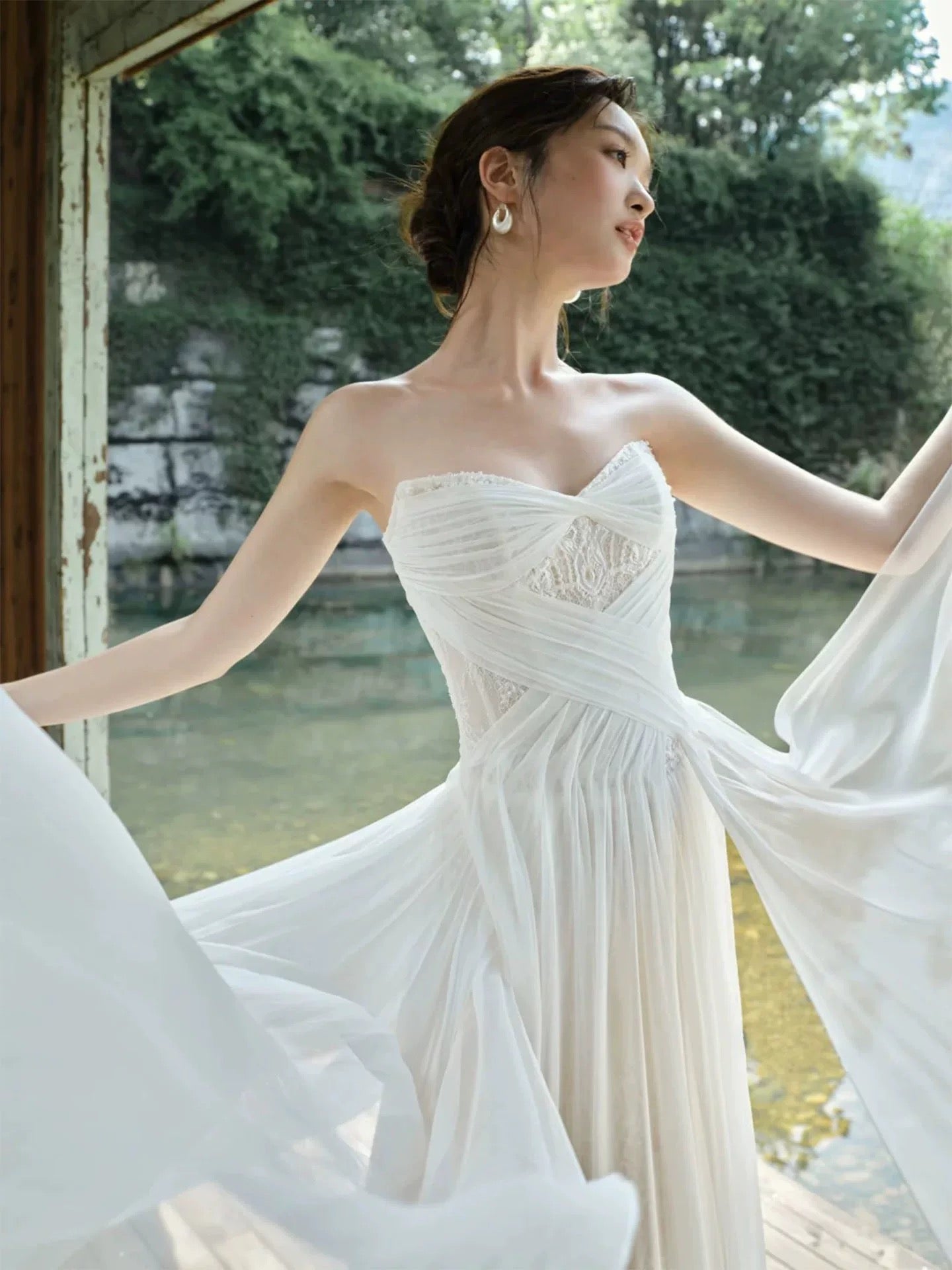 Simple Long Prom Dresses A line Sweetheart White Chiffon Lace Formal Dress Graduation Gowns MP290