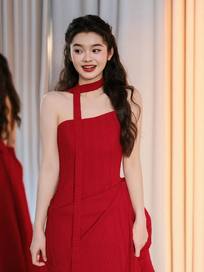 Simple Long Prom Dresses A line Strapless Red Chiffon Formal Dress Graduation Gowns MP292