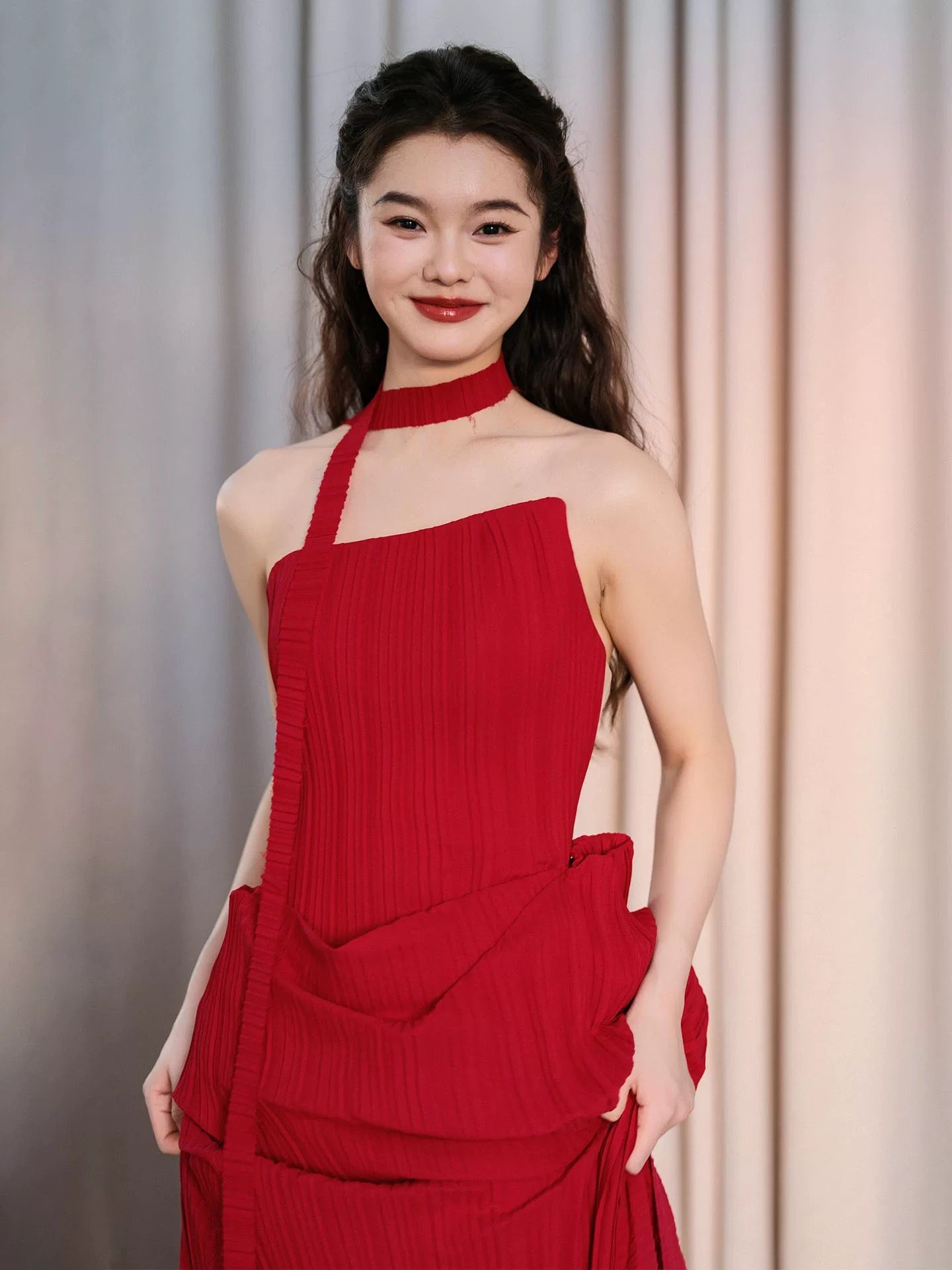 Simple Long Prom Dresses A line Strapless Red Chiffon Formal Dress Graduation Gowns MP292