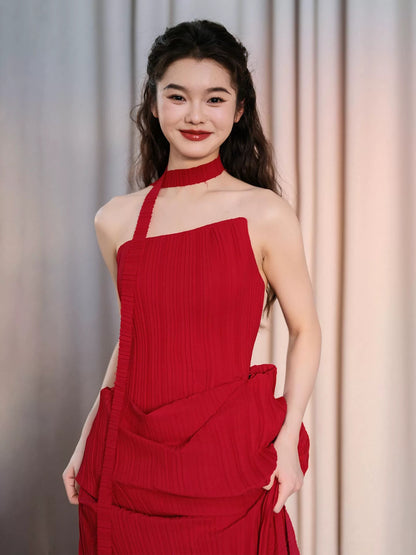 Simple Long Prom Dresses A line Strapless Red Chiffon Formal Dress Graduation Gowns MP292
