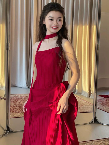 Simple Long Prom Dresses A line Strapless Red Chiffon Formal Dress Graduation Gowns MP292