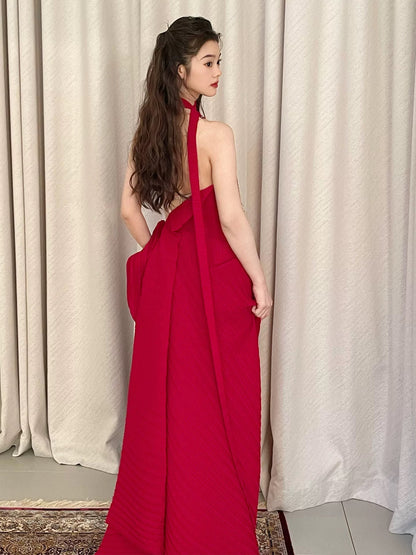 Simple Long Prom Dresses A line Strapless Red Chiffon Formal Dress Graduation Gowns MP292
