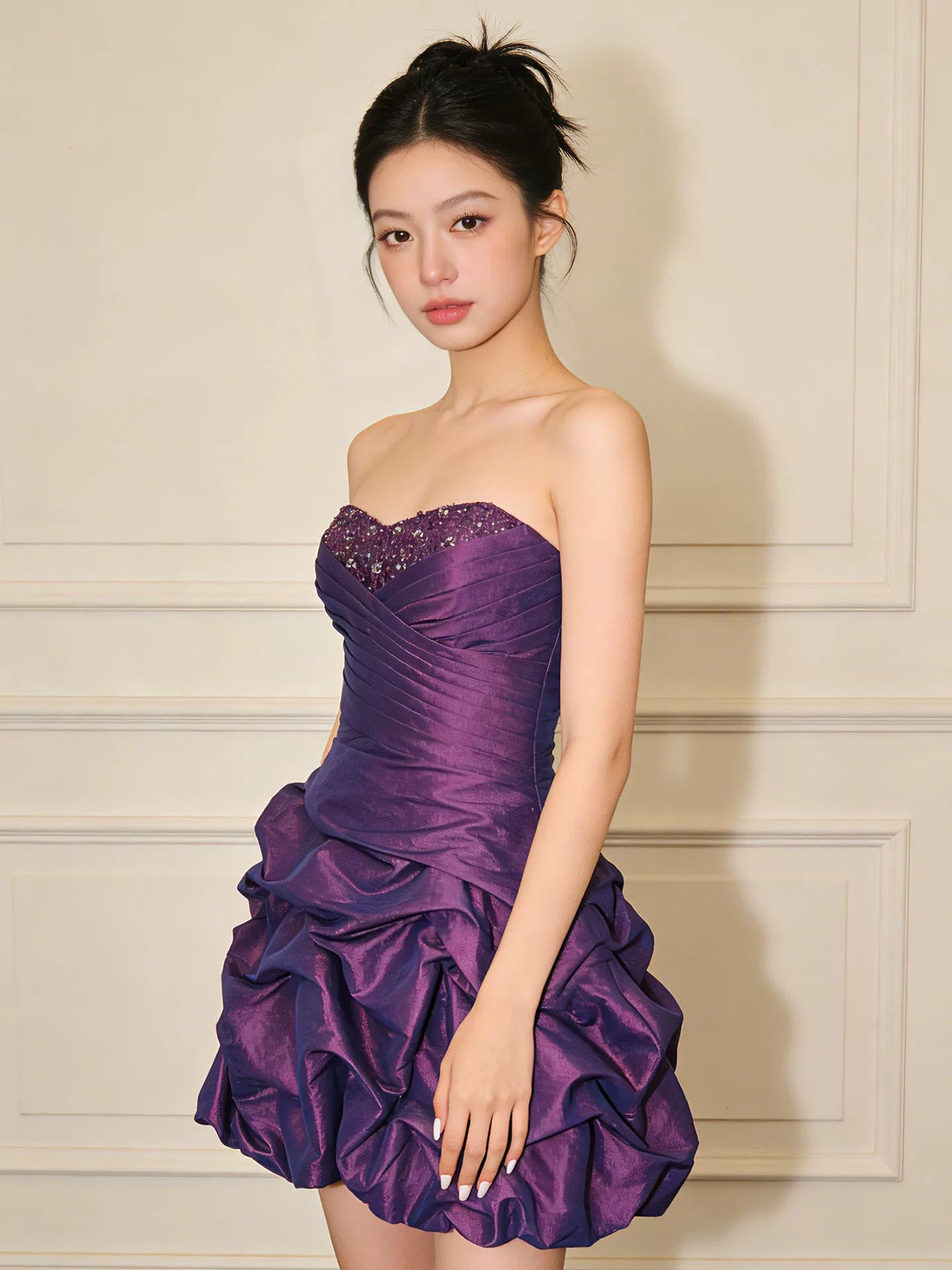 Scheide Sweetheart Traube Satin Kurzes Mini-Heimkehrkleid Party-Outfit MP295