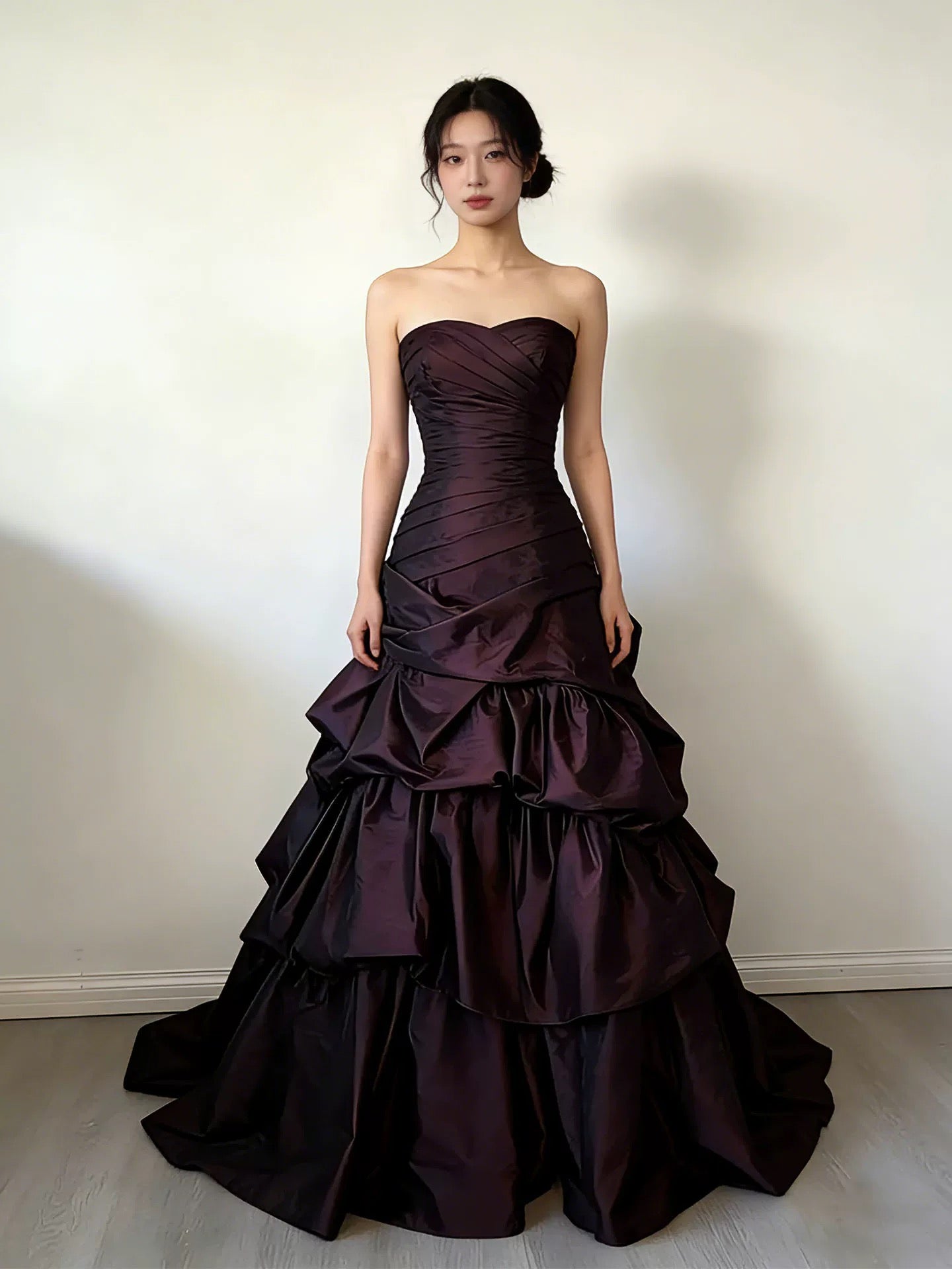 Longues Robes de Bal Vintage Cœur Violet Plissé Robe de Soirée Robes de Remise de Diplôme MP296
