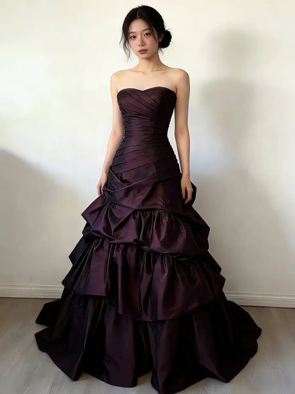 Longues Robes de Bal Vintage Cœur Violet Plissé Robe de Soirée Robes de Remise de Diplôme MP296