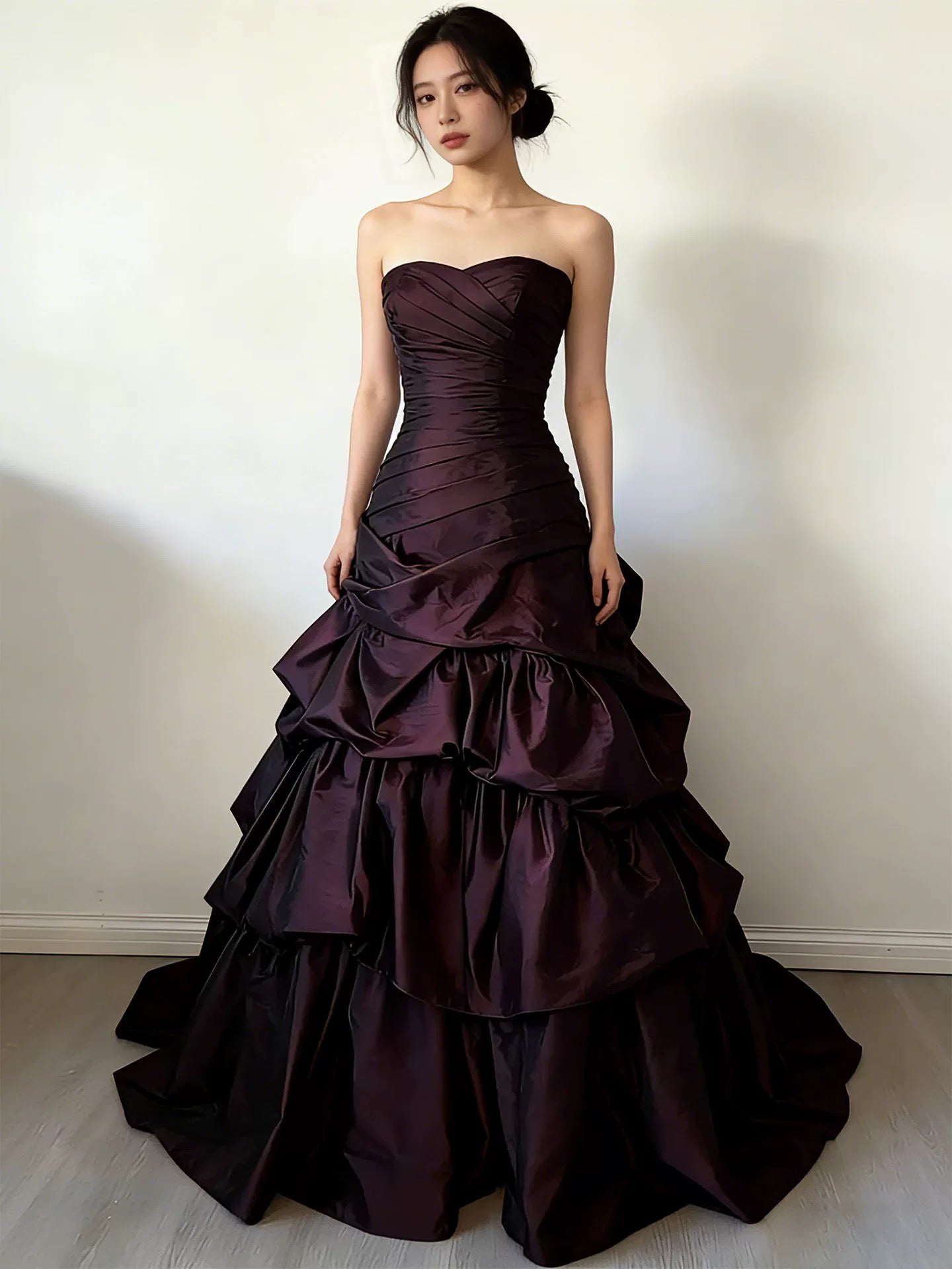 Longues Robes de Bal Vintage Cœur Violet Plissé Robe de Soirée Robes de Remise de Diplôme MP296