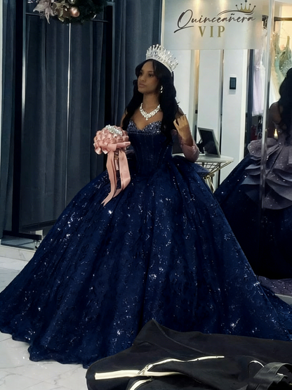 Modest Ball Gown Strapless Pink With Sequins Prom Dresses Sweet 16 Dress Graduation Gown MP522
