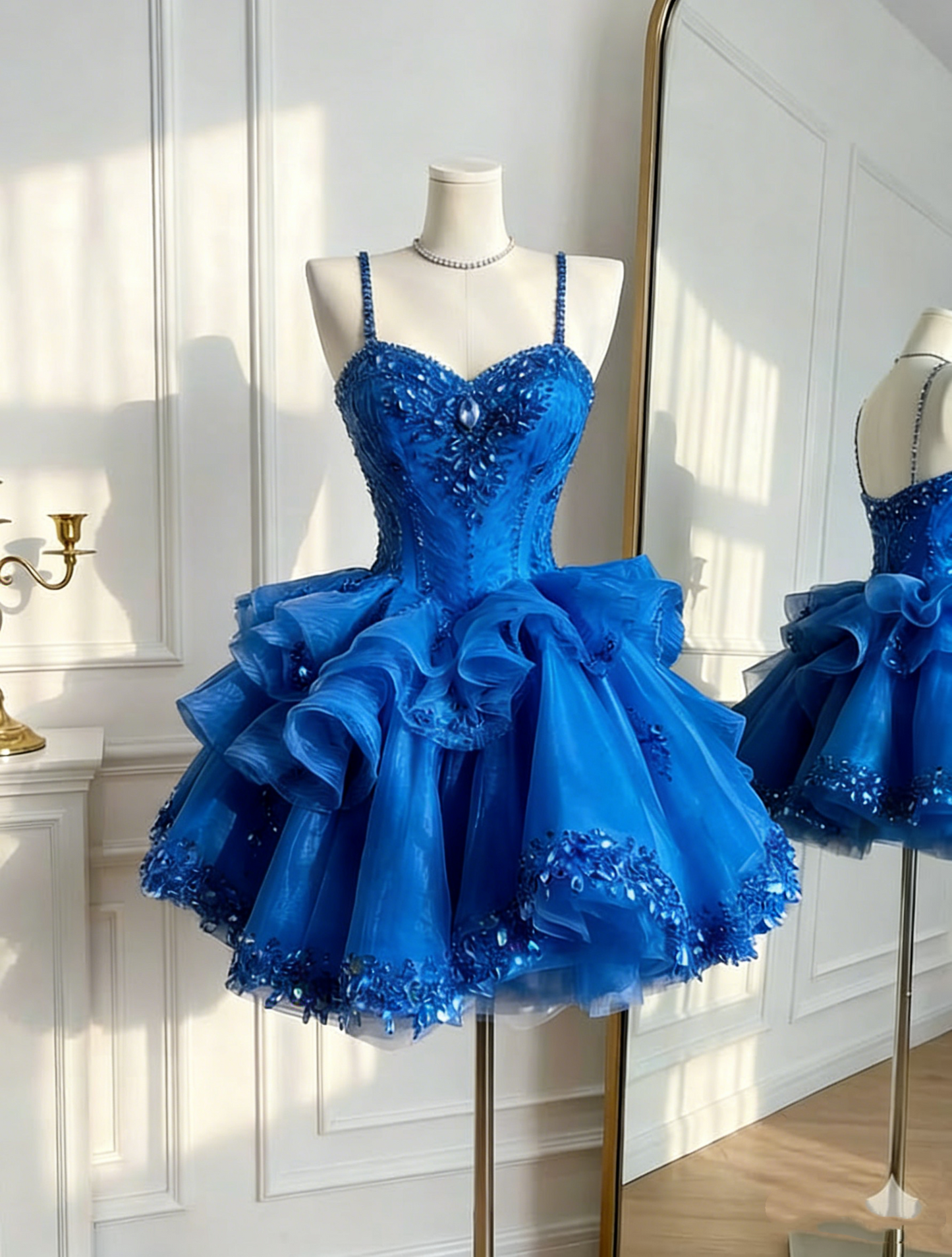 Süßes Ballkleid Spaghettiträger Rosa Tüll Mit Perlen Korsett Geburtstag Homecoming Partykleider MP549