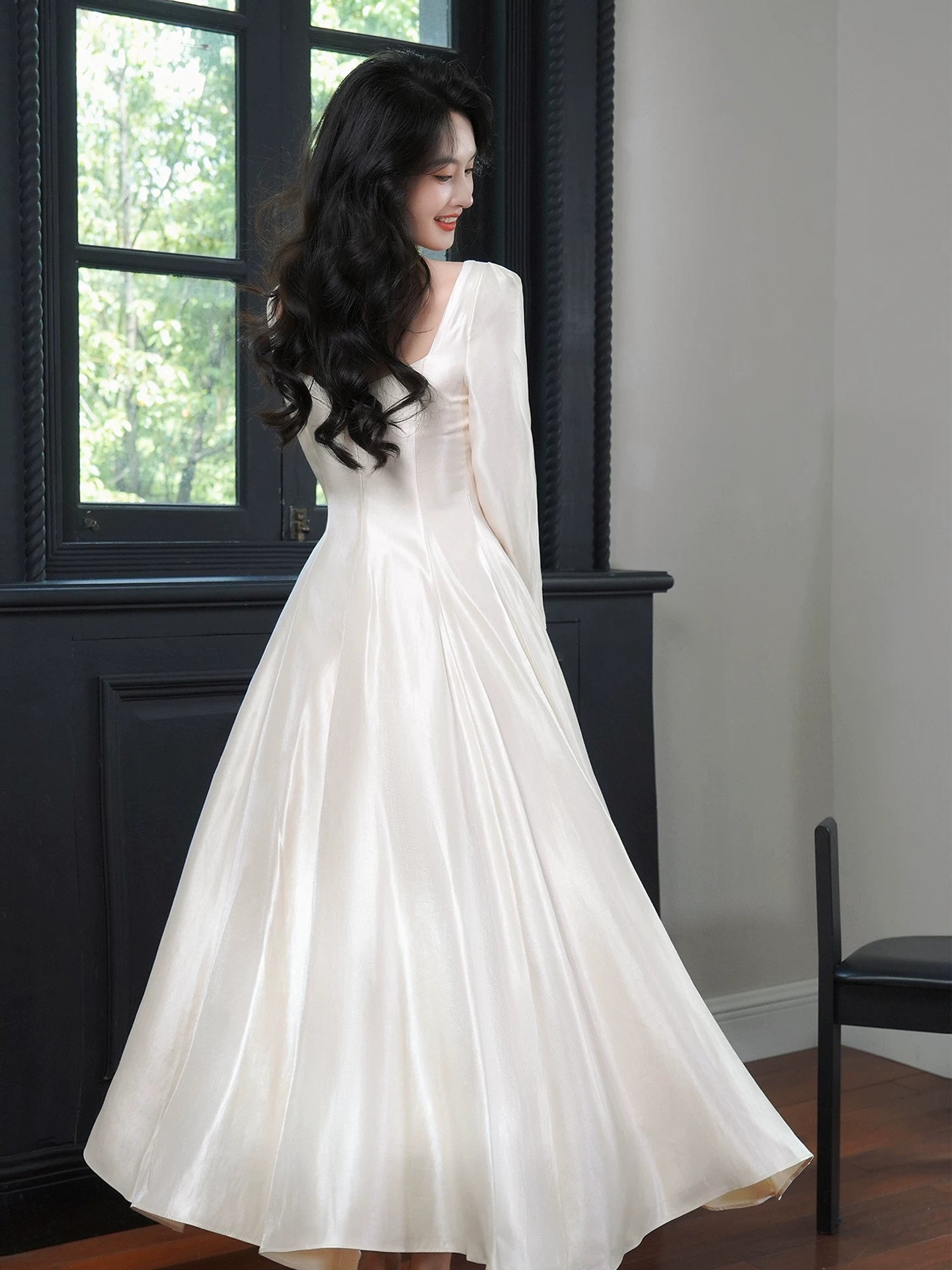 Simple A Line Square Neck White Ankle Length Ideas For Women 21st Impress Birthday Dress Evening Night Outfit MP110