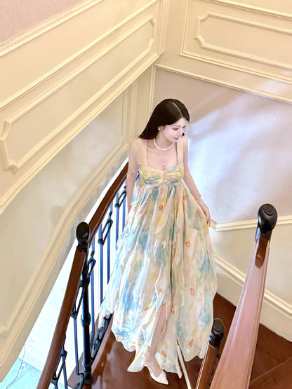 French Style A line Sweetheart Floral Chiffon Layers For Women Party Dress Long Night Evening Outfits MP170