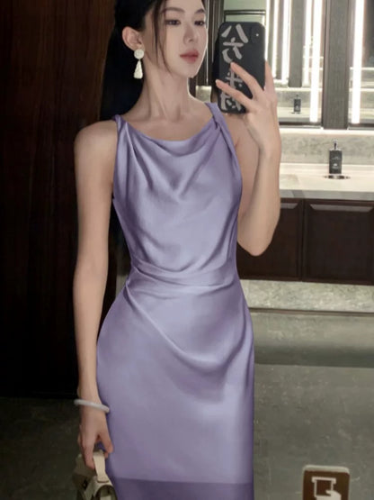 Robes de soirée simples en satin lilas à col bénitier sirène pour femmes Robes de fête Tenues de soirée MP186