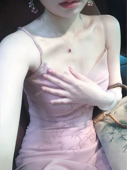 Robe longue de soirée rose florale sexy moulante à bretelles spaghetti pour femmes Robes de fête Tenues de plage de vacances MP182