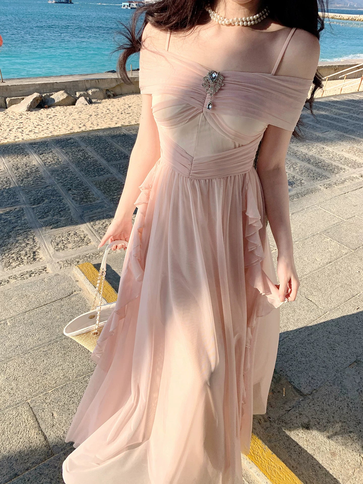 Simple A line Spaghetti Straps Blush Pink Chiffon Ideas For Women 18th Impress Summer Beach Prom Birthday Dresses Evening Night Outfit MP277