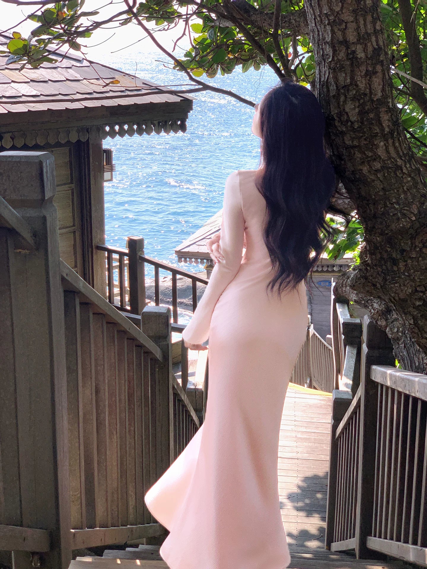 Simple Mermaid V Neck Pink With Long Sleeves Ideas For Women 18th Impress Summer Beach Prom Birthday Dresses Evening Night Outfit MP278