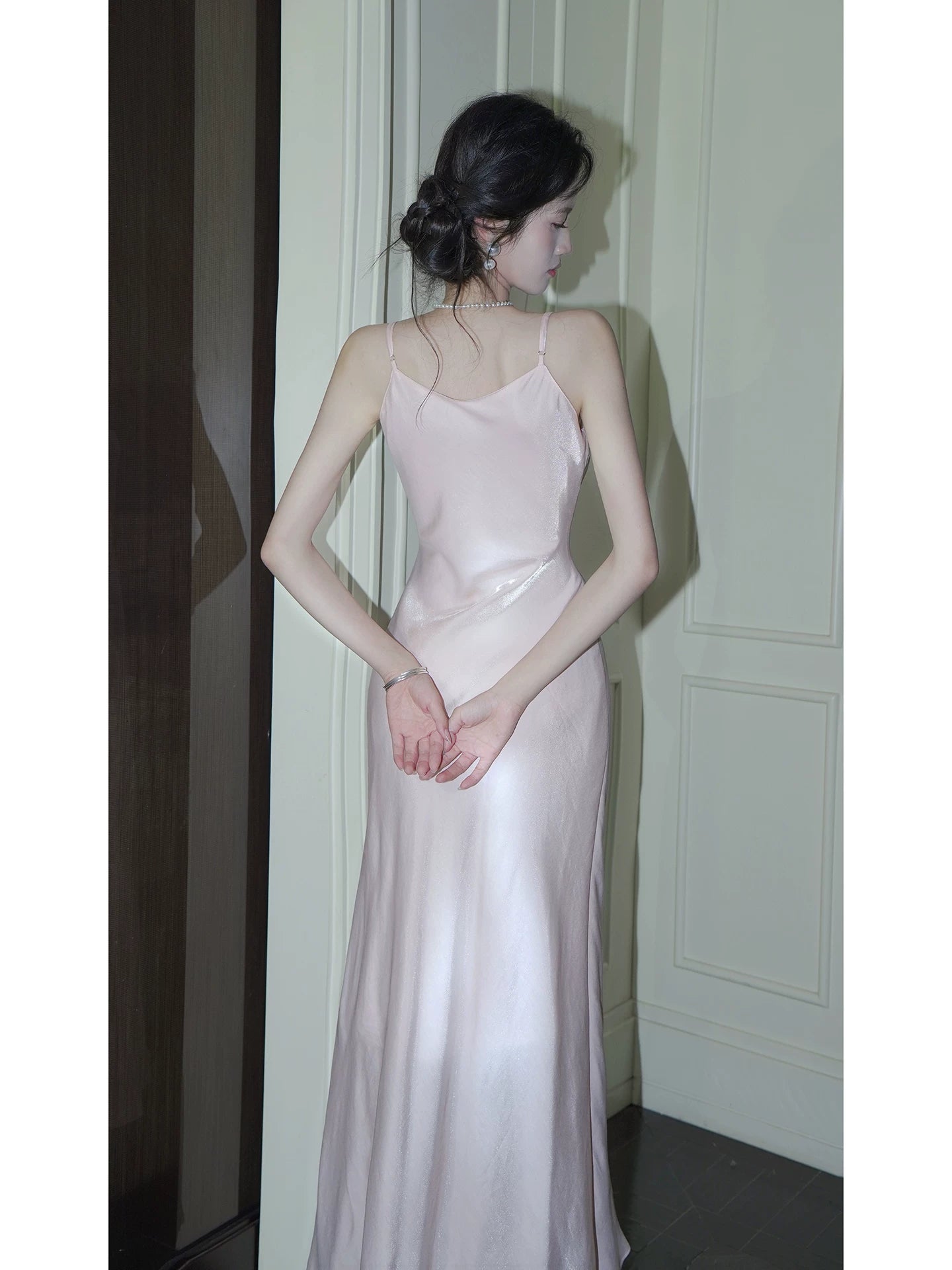 Charming Mermaid Spaghetti Strap Pink Satin 18th Birthday Gown For Women Party Dresses Holiday Beach Outfits MP210