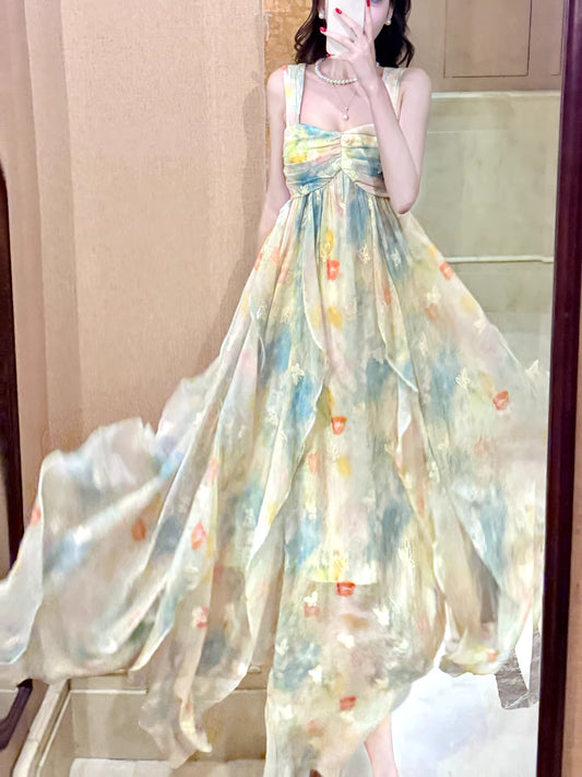 French Style A line Sweetheart Floral Chiffon Layers For Women Party Dress Long Night Evening Outfits MP170