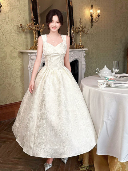 Charmante robe de soirée satinée ivoire, coupe trapèze, col en V, pour le 21e anniversaire d'une femme, tenue de soirée MP107