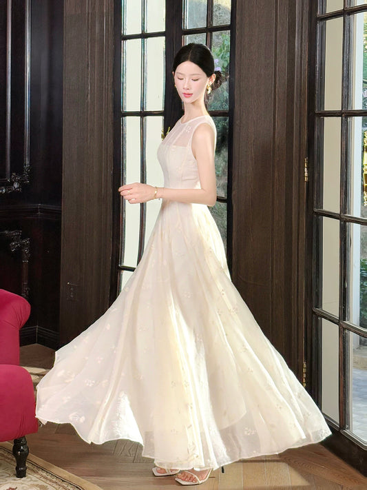 French Style Casual A line Scoop Ivory Lace Ankle Length Satin Ideas For Women 21st Impress Birthday Dress Evening Night Outfits MP135